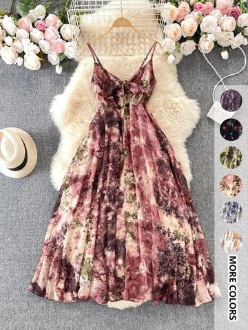 Women's Boho Floral-Print Cami Dress, Fashion Casual A-Line Dress for Beach Holiday Vacation