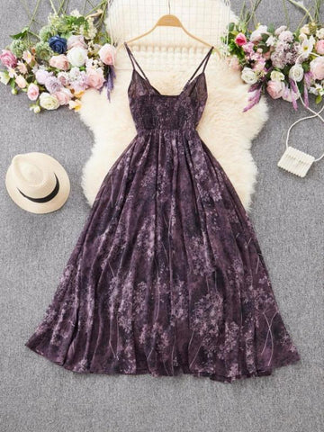 Women's Boho Floral-Print Cami Dress, Fashion Casual A-Line Dress for Beach Holiday Vacation