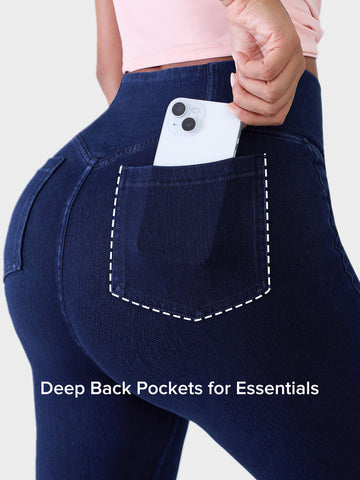 Shapejelly Crossover Denim Side Pockets Sculpting Leggings