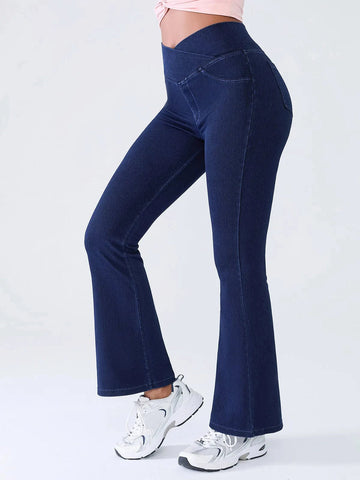 Shapejelly Crossover Denim Side Pockets Sculpting Leggings