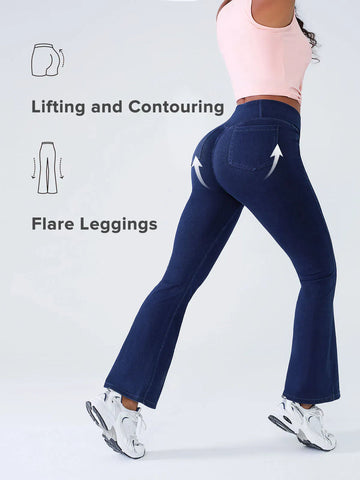 Shapejelly Crossover Denim Side Pockets Sculpting Leggings