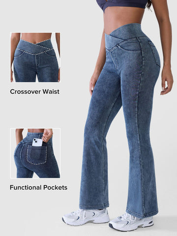 Shapejelly Crossover Denim Side Pockets Sculpting Leggings