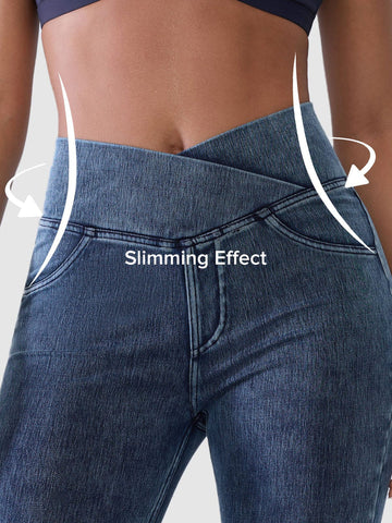 Shapejelly Crossover Denim Side Pockets Sculpting Leggings