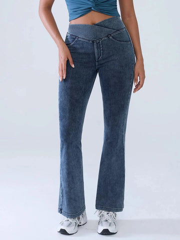 Shapejelly Crossover Denim Side Pockets Sculpting Leggings