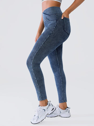 Shapejelly Crossover Denim Side Pockets Sculpting Leggings