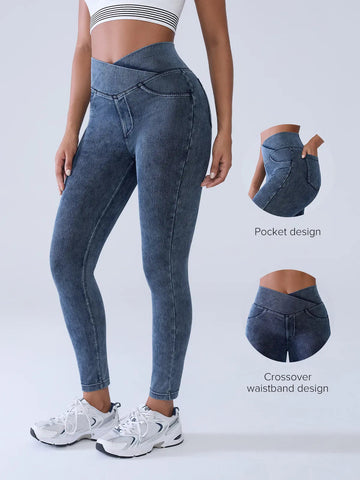 Shapejelly Crossover Denim Side Pockets Sculpting Leggings