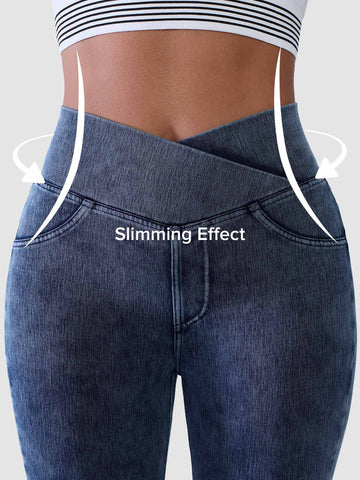 Shapejelly Crossover Denim Side Pockets Sculpting Leggings