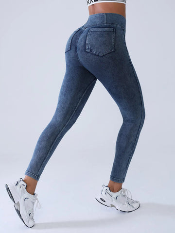 Shapejelly Crossover Denim Side Pockets Sculpting Leggings