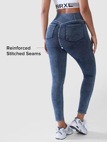 Shapejelly Crossover Denim Side Pockets Sculpting Leggings