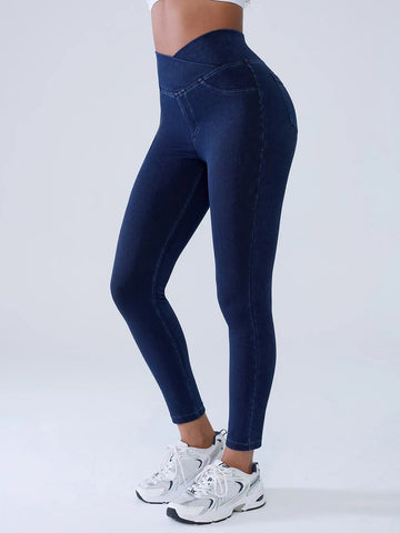 Shapejelly Crossover Denim Side Pockets Sculpting Leggings