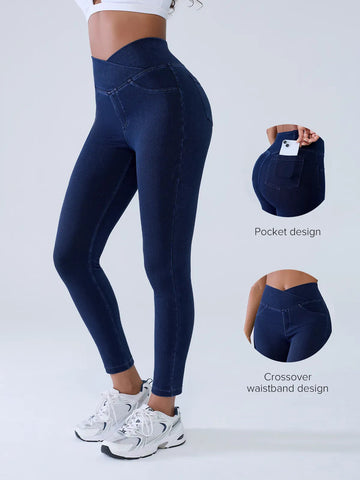 Shapejelly Crossover Denim Side Pockets Sculpting Leggings