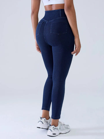 Shapejelly Crossover Denim Side Pockets Sculpting Leggings