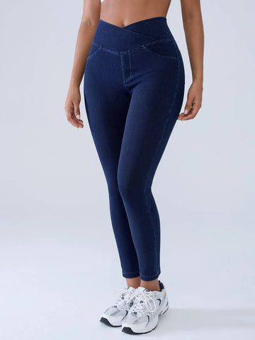 Shapejelly Crossover Denim Side Pockets Sculpting Leggings