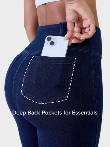 Shapejelly Crossover Denim Side Pockets Sculpting Leggings