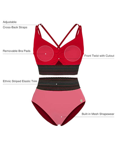 High-Waisted Two-Piece Bikini, Snakeskin Print Push-Up Swimsuit with Ruched Front