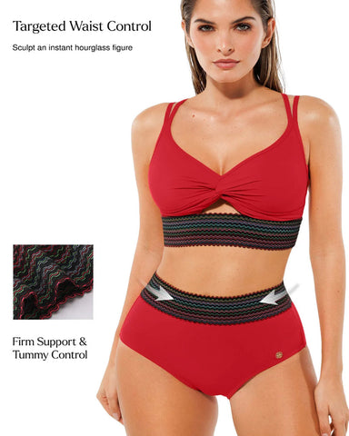 High-Waisted Two-Piece Bikini, Snakeskin Print Push-Up Swimsuit with Ruched Front