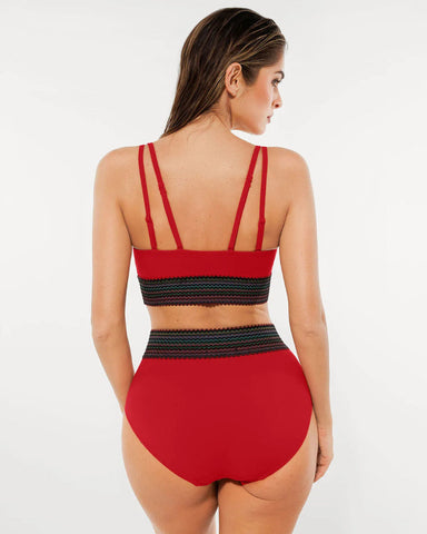 High-Waisted Two-Piece Bikini, Snakeskin Print Push-Up Swimsuit with Ruched Front