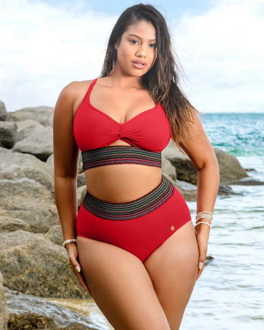 High-Waisted Two-Piece Bikini, Snakeskin Print Push-Up Swimsuit with Ruched Front