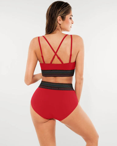 High-Waisted Two-Piece Bikini, Snakeskin Print Push-Up Swimsuit with Ruched Front