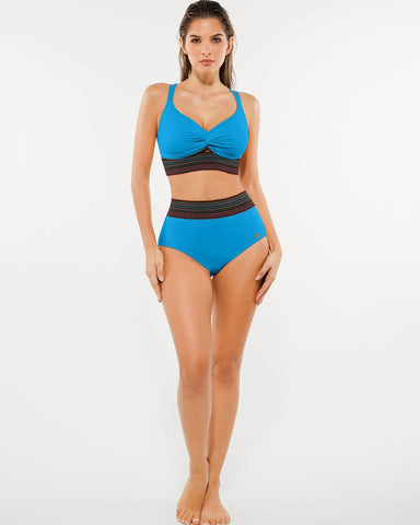 High-Waisted Two-Piece Bikini, Snakeskin Print Push-Up Swimsuit with Ruched Front