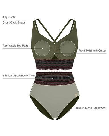 High-Waisted Two-Piece Bikini, Snakeskin Print Push-Up Swimsuit with Ruched Front