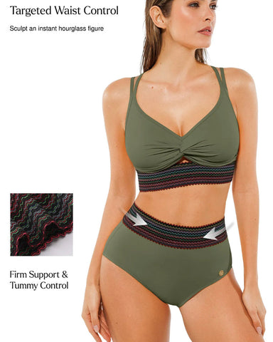 High-Waisted Two-Piece Bikini, Snakeskin Print Push-Up Swimsuit with Ruched Front