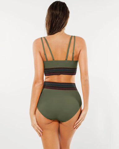 High-Waisted Two-Piece Bikini, Snakeskin Print Push-Up Swimsuit with Ruched Front