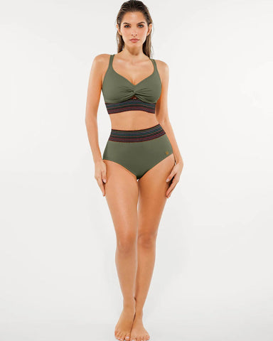 High-Waisted Two-Piece Bikini, Snakeskin Print Push-Up Swimsuit with Ruched Front