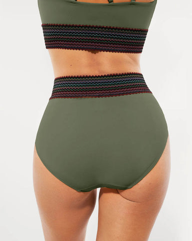 High-Waisted Two-Piece Bikini, Snakeskin Print Push-Up Swimsuit with Ruched Front