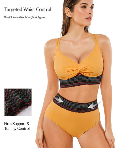 High-Waisted Two-Piece Bikini, Snakeskin Print Push-Up Swimsuit with Ruched Front
