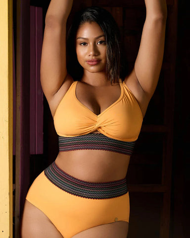 High-Waisted Two-Piece Bikini, Snakeskin Print Push-Up Swimsuit with Ruched Front