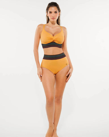 High-Waisted Two-Piece Bikini, Snakeskin Print Push-Up Swimsuit with Ruched Front