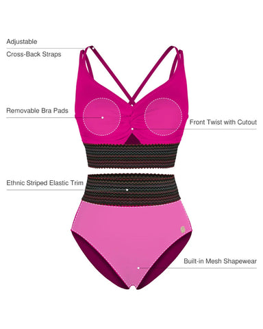 High-Waisted Two-Piece Bikini, Snakeskin Print Push-Up Swimsuit with Ruched Front