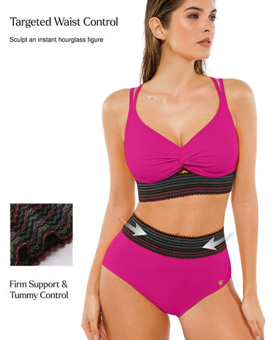 High-Waisted Two-Piece Bikini, Snakeskin Print Push-Up Swimsuit with Ruched Front