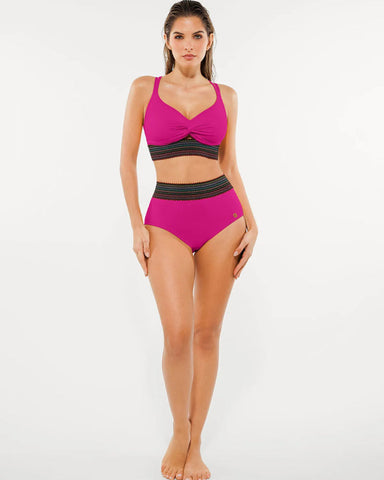 High-Waisted Two-Piece Bikini, Snakeskin Print Push-Up Swimsuit with Ruched Front