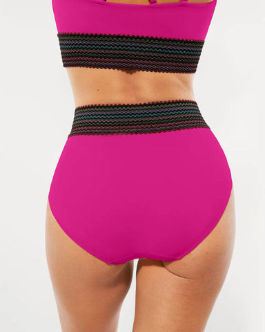 High-Waisted Two-Piece Bikini, Snakeskin Print Push-Up Swimsuit with Ruched Front