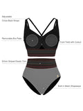High-Waisted Two-Piece Bikini, Snakeskin Print Push-Up Swimsuit with Ruched Front