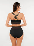High-Waisted Two-Piece Bikini, Snakeskin Print Push-Up Swimsuit with Ruched Front