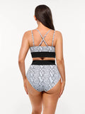 High-Waisted Two-Piece Bikini, Snakeskin Print Push-Up Swimsuit with Ruched Front