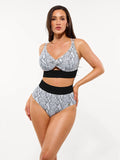 High-Waisted Two-Piece Bikini, Snakeskin Print Push-Up Swimsuit with Ruched Front