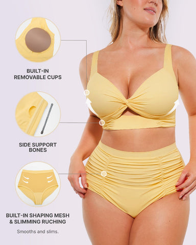 High-waisted shaping two-piece bikini set, designed to create a flattering silhouette