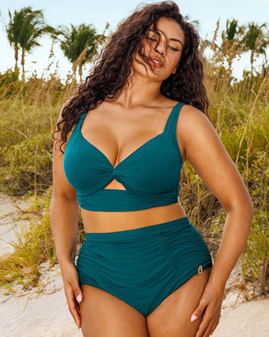 High-waisted shaping two-piece bikini set, designed to create a flattering silhouette