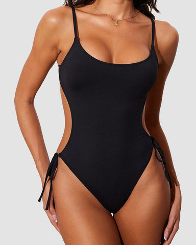 Scoop Neck Backless One Piece Swimsuit – Adjustable Straps, Fully Lined