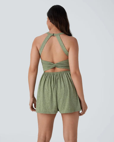 Backless Twisted Side Pocket 2-in-1 Resort Romper-Easy Peezy Edition