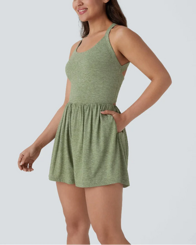 Backless Twisted Side Pocket 2-in-1 Resort Romper-Easy Peezy Edition