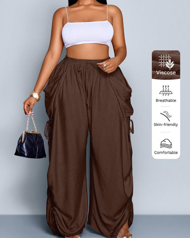 Women's Casual Loose-Fit Wide Leg Pants, All-Season Woven Fabric, Daily Commute