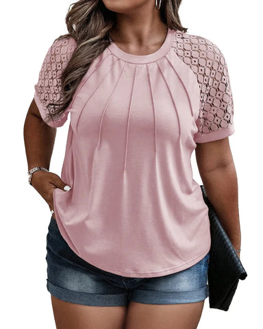 Summer Plus Size Lace Blouse Tee (1X–5X)