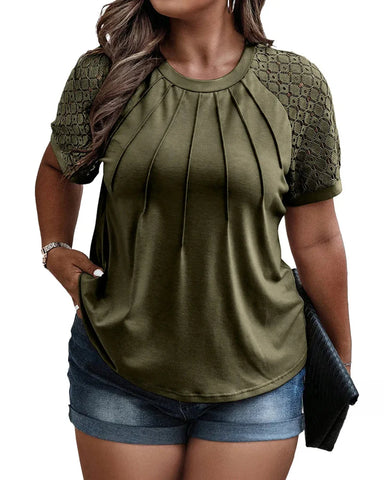 Summer Plus Size Lace Blouse Tee (1X–5X)