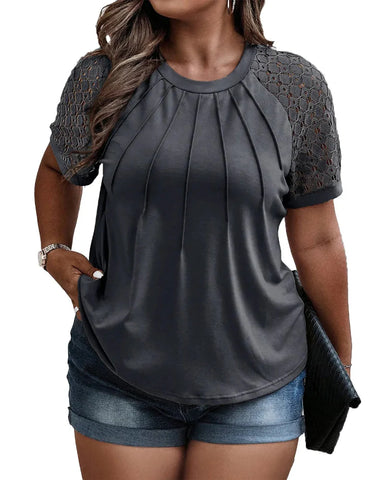 Summer Plus Size Lace Blouse Tee (1X–5X)