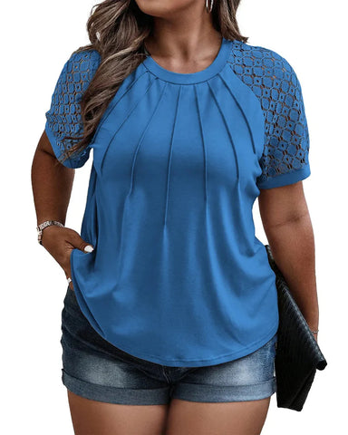 Summer Plus Size Lace Blouse Tee (1X–5X)